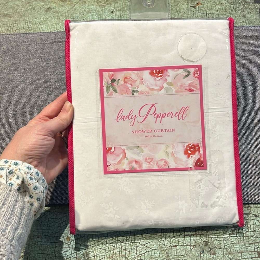 NEW Lady Pepperell White Floral Shower Curtain 100% Cotton 72X72" ~ Penelope